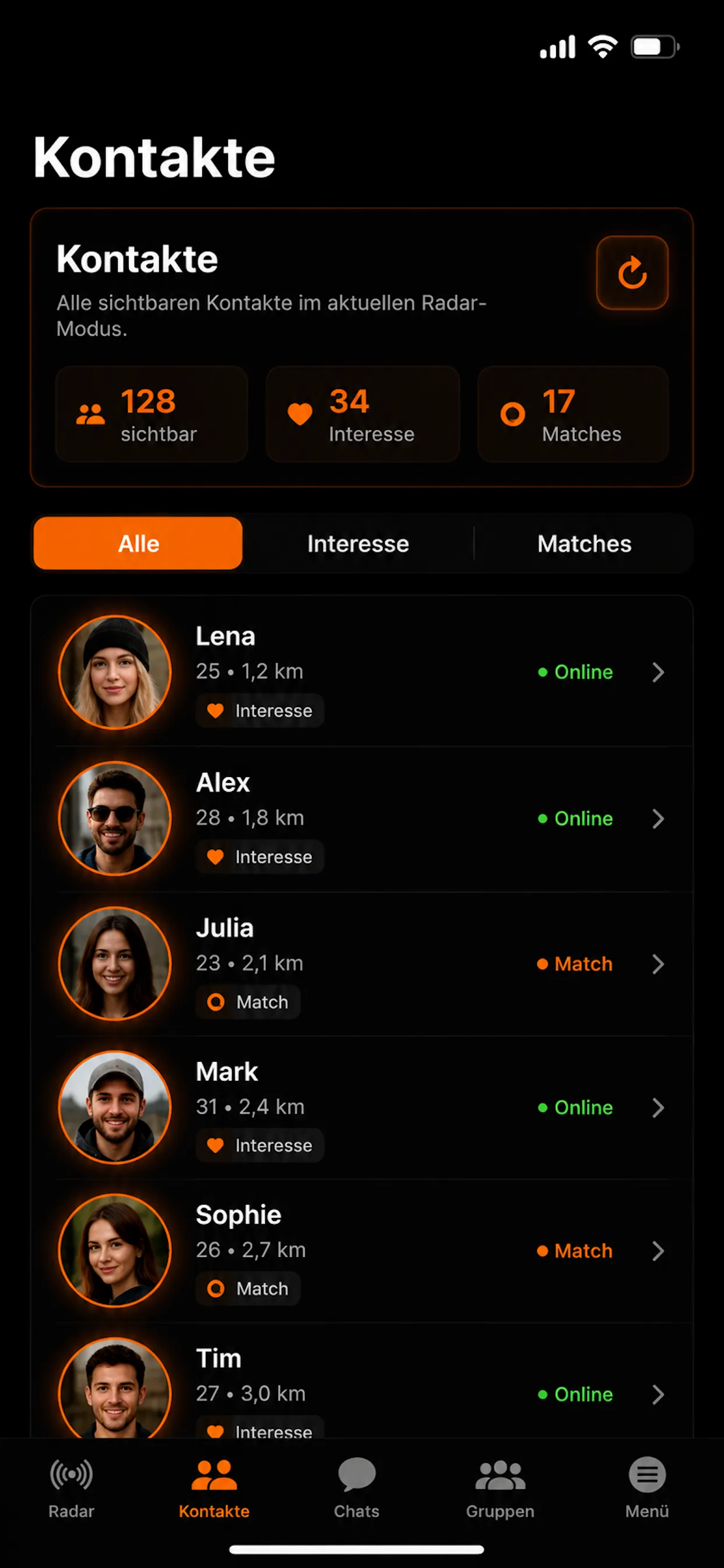 NearMe Radar Contacts